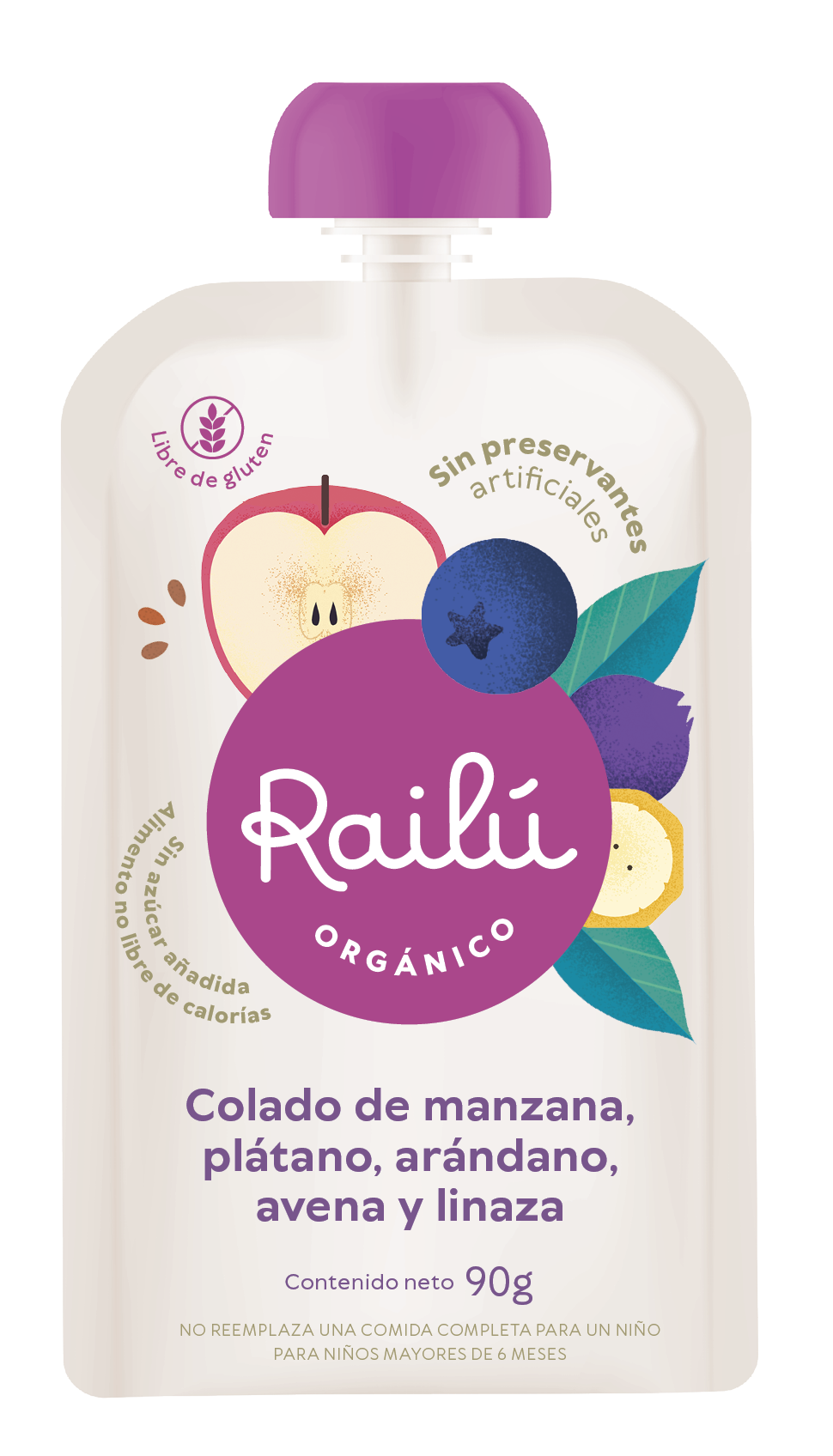 Colado de manzana, plátano, arándano, avena y linaza - 36 unidades