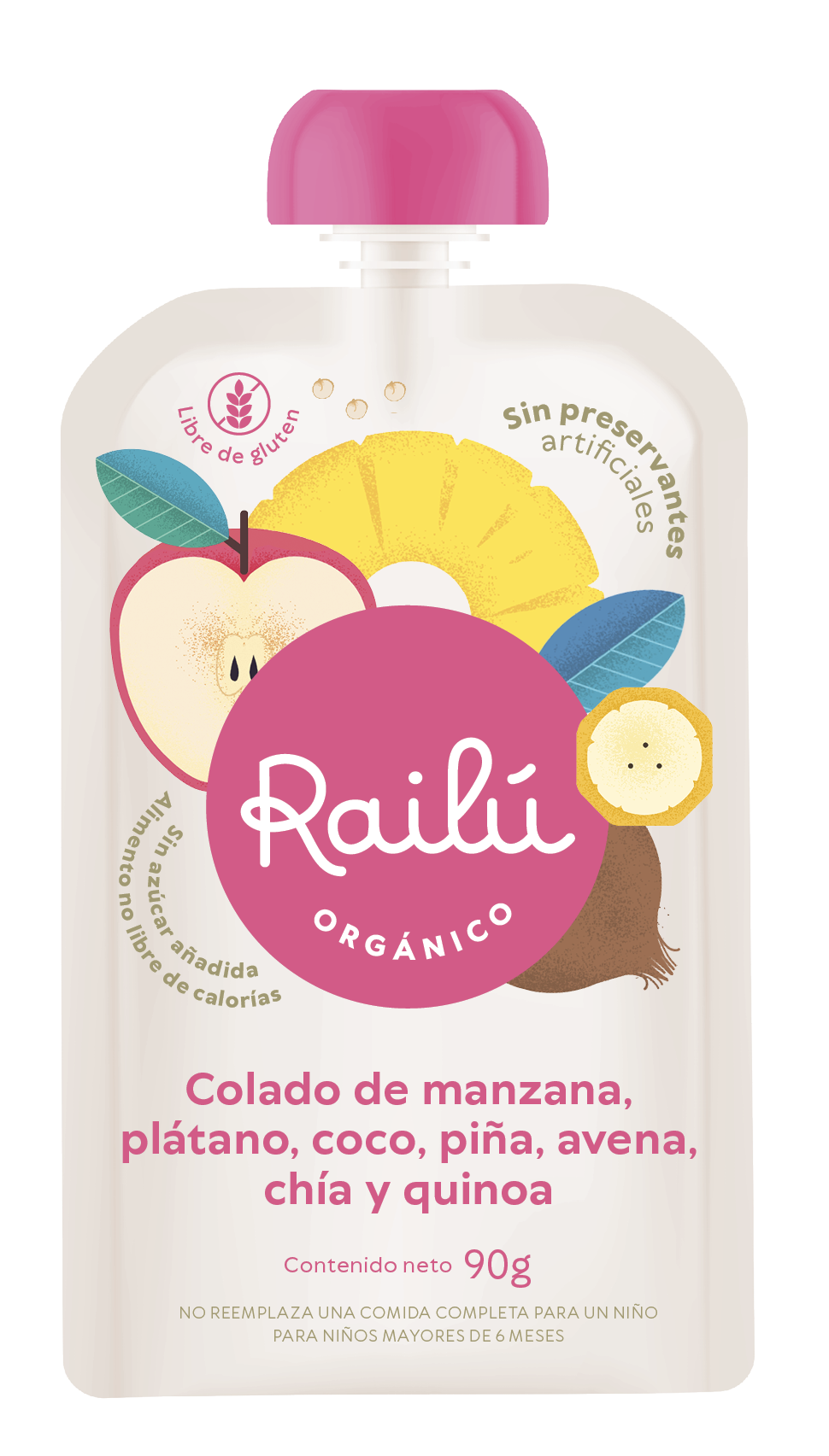 Colado de manzana, plátano, coco, piña, avena, chía y quinoa - 36 unidades