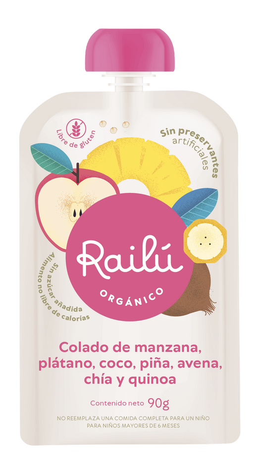 Colado de manzana, plátano, coco, piña, avena, chía y quinoa - 36 unidades